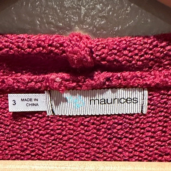 Maurices 3X Burgundy Cable Knit Hooded Sweater Shawl Collar V-Neck Plus Size - Picture 2 of 16